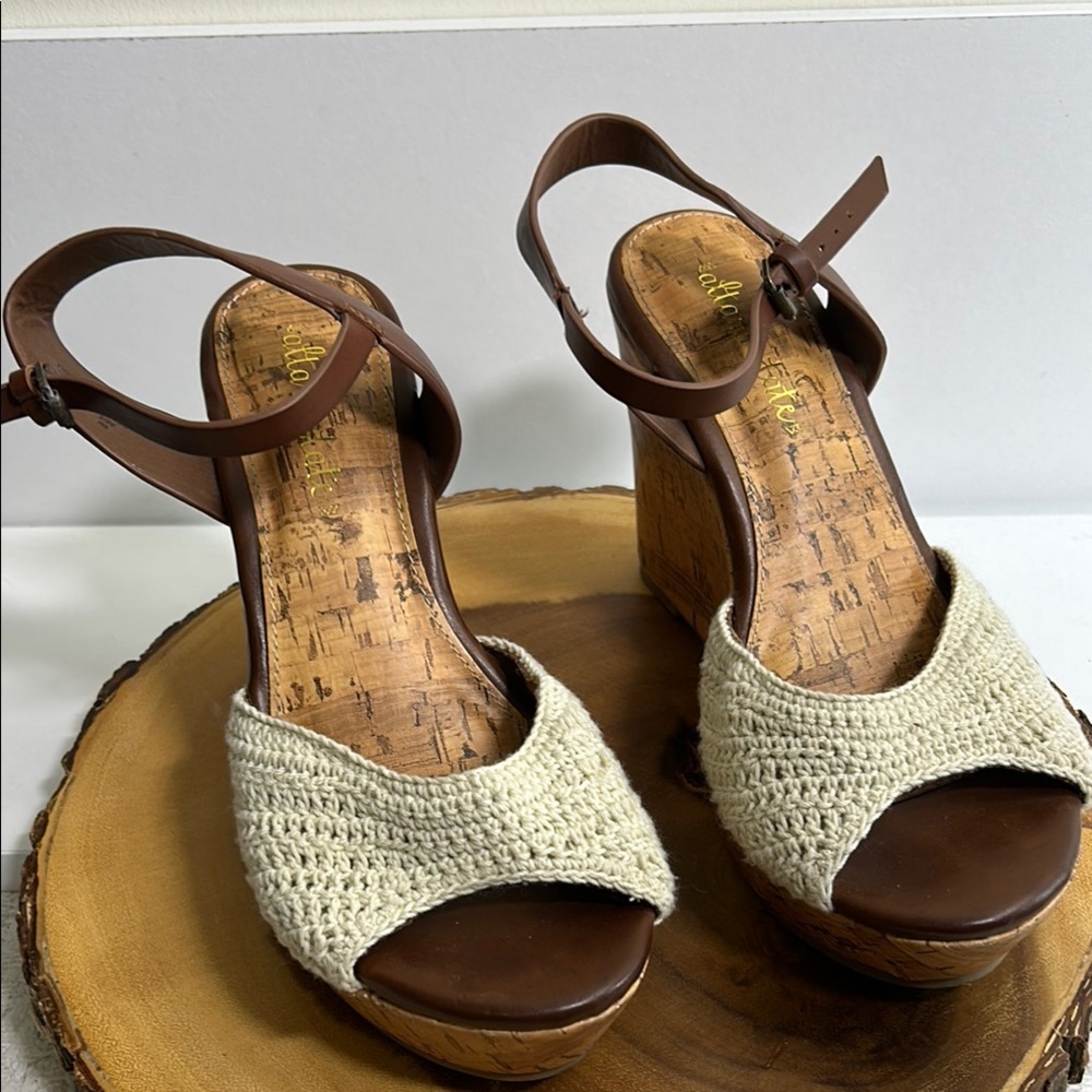 Altar'd State Cream & Brown Cork Wedge Sandals